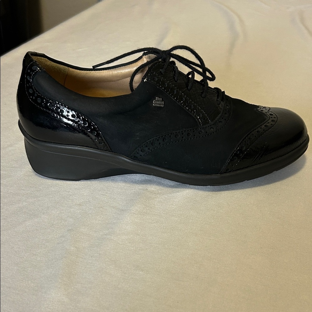NEW Finn Comfort Patent Leather Suede Black Women's Oxford Shoes Size 4.5 UK